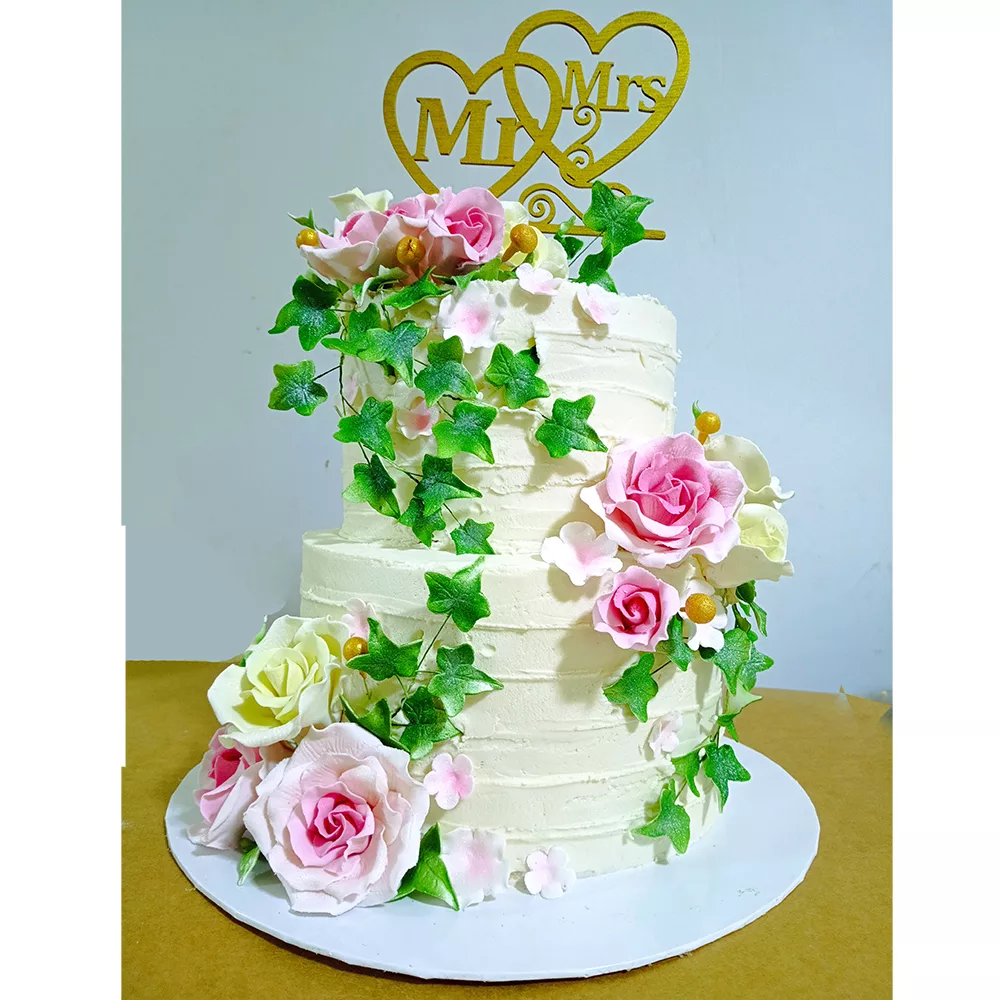 3 tier fresh cream Engagement cake with flowers - - CakesDecor