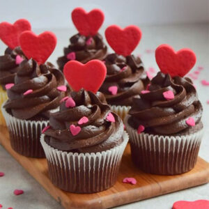 chocolate cupcakes with hearts on top