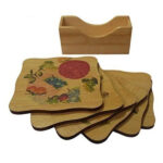 Bamboo Wood Cup Coaster with Printed Image - 6 Pcs Pack