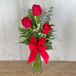 3 Red Roses in a Vase with Greens