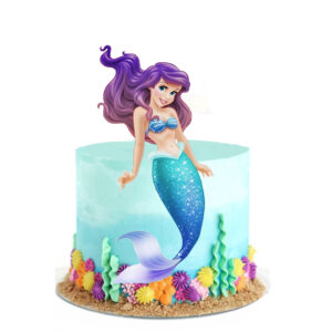 Make your little girl's birthday dreams come true with this enchanting Ariel printed topper cake with underwater creatures! This delightful dessert is adorned with vibrant images of Ariel, the beloved Disney princess, in her mermaid glory, swimming amidst a colorful array of underwater creatures, bringing the magical world of Atlantica to life on your sweet table.