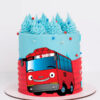 This fun and festive cake is perfect for any little one who loves buses! It features a bright and colorful image of a bus.