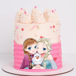 Create a magical Frozen-themed party with this enchanting Frozen printed topper cake!