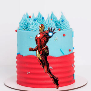Celebrate your favorite superhero with an Iron Man printed topper cake! This delicious cake is perfect for any fan of Iron Man.