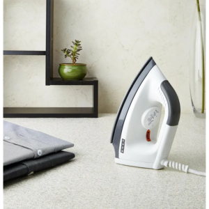The Usha EI 1602 is a compact and user-friendly dry iron designed to make ironing a breeze. Here's a closer look at its key features: Powerful Performance: 1000 Watts: Heats up quickly and delivers consistent heat for efficient ironing. Non-Stick Soleplate: Glides smoothly over fabrics, preventing sticking and scorching. Variable Temperature Control: Choose the right heat setting for different fabrics, from delicate silks to heavy linens. Convenience and Maneuverability: Lightweight Design: Weighs only 1.15 kg, making it easy to handle and maneuver over clothes. 180° Swivel Cord: Offers greater flexibility and prevents cord tangles while ironing. Easycord System: 360° swivel cord base for smooth movement in any direction. Open Stable Heel: Ensures the iron rests securely on the ironing board without tipping over. Safety and Reliability: Overheat Protection: Automatically shuts off when the iron gets too hot, preventing damage and accidents. ISI Certified: Meets Indian safety standards for peace of mind.