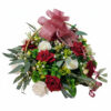 This captivating artificial flower basket, featuring a stunning combination of red and white roses