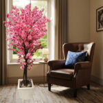 Artificial Cherry Blossom Tree Plant in a Pot 5 ft Height for Home Decor - Living Room, Patio, Office Indoor/Outdoor Pink Color