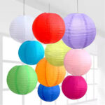 Chinese Round Waterproof Fabric Lantern (Nylon Silk) (8 Inch, Mix Colour) - Pack of 5