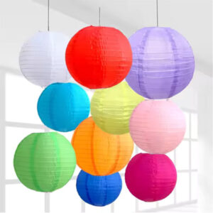 Chinese Round Waterproof Fabric Lantern (Nylon Silk) (8 Inch, Mix Colour) - Pack of 5