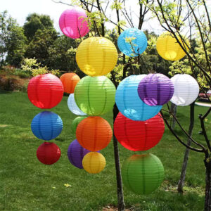 Chinese Round Waterproof Fabric Lantern (Nylon Silk) (6 Inch, Mix Colour) - Pack of 5