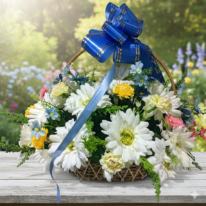 Charming White and Blue Harmony Artificial Flower Basket