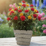Sunset Serenity: Red & Yellow Roses in a Wooden Cradle