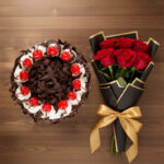 Black Forest Gateau with Red Roses