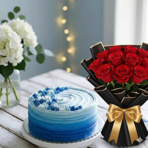 The Dozen Roses & Sweetheart Ombre Cake Combo
