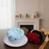 Buttercream Cake with Pearls & Roses Bouquet