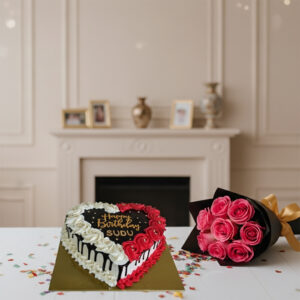 Heart Shaped Love Cake and Roses Combo