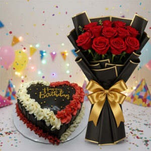 Heart of Romance Combo: Cake & 12 Red Roses