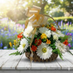 Everlasting Sunset: White, Yellow, and Orange Artificial Flower Basket