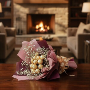🌟 Golden Delight: 16 Ferrero Rocher & Baby's Breath Bouquet