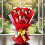 Sweet Romance: KitKat & Red Silk Rose Bouquet