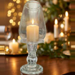 Vintage Scalloped Glass Candle Holder with Chimney