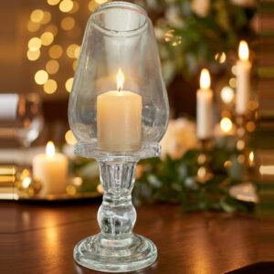 Vintage Scalloped Glass Candle Holder with Hurricane Chimney