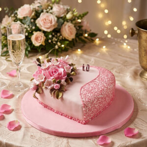 Elegant Heart-Shaped Engagement Cake