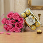 Sweet Elegance Gift Set: 12 Pink Roses & Ferrero Rocher