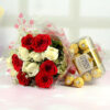 12 Red & White Roses with Ferrero Rocher Combo