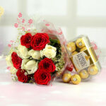Timeless Devotion Gift Set: 12 Red & White Roses with Ferrero Rocher Combo