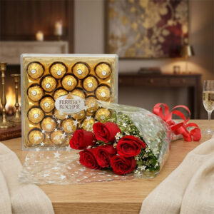 6 Premium Red Roses & Ferrero Rocher Box