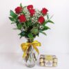 Red Roses Vase Arrangement with Ferrero Rocher Chocolates