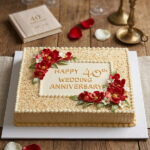 Elegant Ruby & Gold Wedding Anniversary Sheet Buttercream Cake