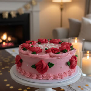 Elegant Pink "Bride to Be" Buttercream Cake with Red Piping Roses
