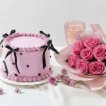 🌸 Blushing Romance: Elegant Coquette Cake & Pink Rose Bouquet Gift Combo