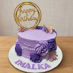 Charming Purple Buttercream Rose & Butterfly Birthday Cake with Gold Topper
