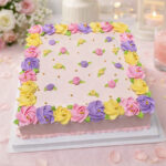 Vibrant Pastel Buttercream Floral Garden Square Ribbon Cake