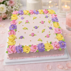 Vibrant Pastel Buttercream Floral Garden Ribbon Cake