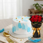 💙 Azure Elegance: Designer Buttercream Cake & Crimson Rose Gift Combo