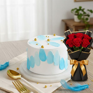 Designer Buttercream Cake & Red Rose Gift Combo