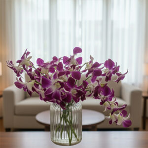 Premium Purple Orchid Arrangement in Fluted Glass Vase