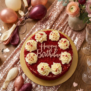 Red Velvet cake base with a soft texture.