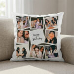 Personalized Photo Collage "Happy Birthday" 16" x 16" Square Cushion