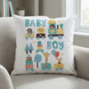 "Baby Boy" Animal Train Theme 16" x 16" Square Nursery Cushion