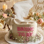 "Bride-to-Be" Celebration Cake with Custom Silhouette Topper