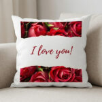 "I Love You" Romantic Red Rose 16" x 16" Square Cushion