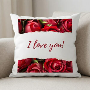 "I Love You" Romantic Red Rose 16" x 16" Square Cushion