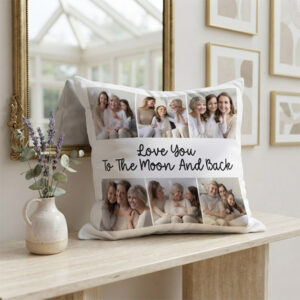Personalized Photo Collage "Love You To The Moon And Back" 16" x 16" Square Cushion
