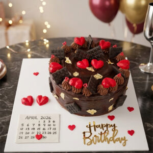 Chocolate Birthday Cake with Hearts & Calendar