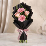 Elegant Pink Rose and Gerbera Bouquet in Black Wrap